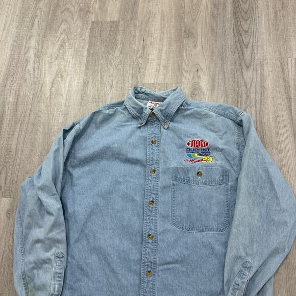 Vintage Chase Authentics Jeff Gordon Denim Shirt Men's Medium Blue Jean Nascar - Picture 2 of 8